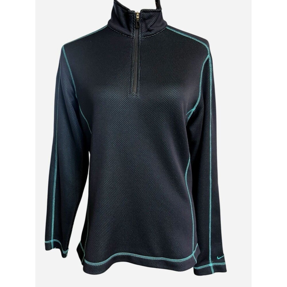NIKE Golf Dri-Fit Women’s Sz M(8-10) Blue 1/4 Zip Athletic Pullover Long Sleeve
